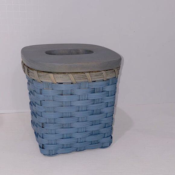 Blue Woven Wicker Basket Tissue Box Holder with Wood Gray Wash Lid - Picture 3 of 11